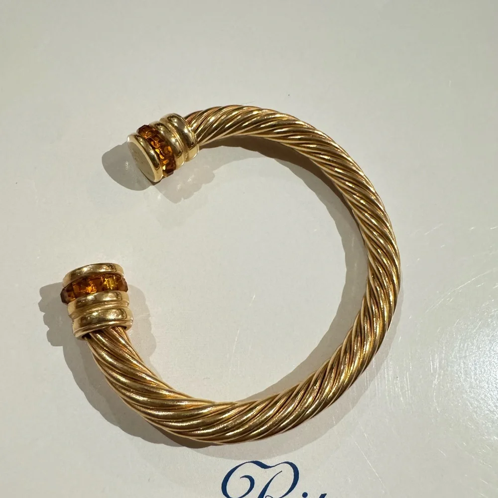Vintage gold tone with caramel color crystals vintage cuff bracelet